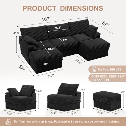 Boneless Couch with Storage, 48.6" Extra Deep-High Seat Modular Sectional Sofa - Image 3