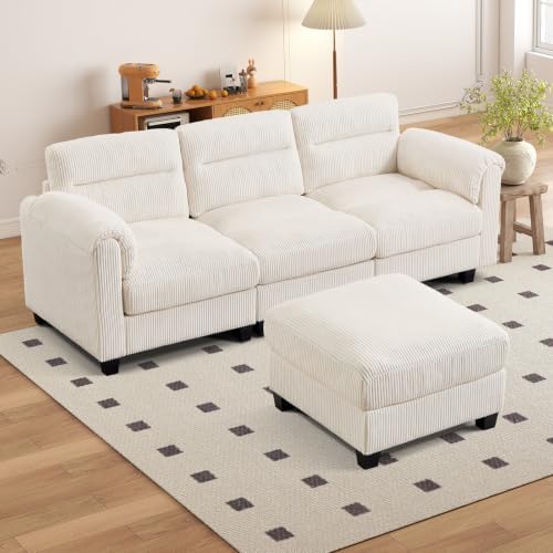 HAOMARKETS Corduroy 2-Piece Sofa Set, Upholstered Ottoman and 3-Seater Sofa by HAOMARKETS