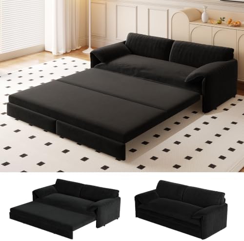 66" Sleeper Sofa Bed Queen Size, Pull Out Convertible Velvet Couch by UPYOOE