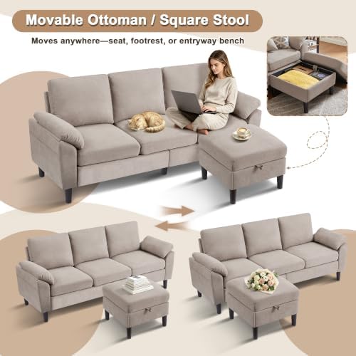 3 Pieces Sofa Set, L Shaped Sectional Couch and Loveseat Set - Image 6