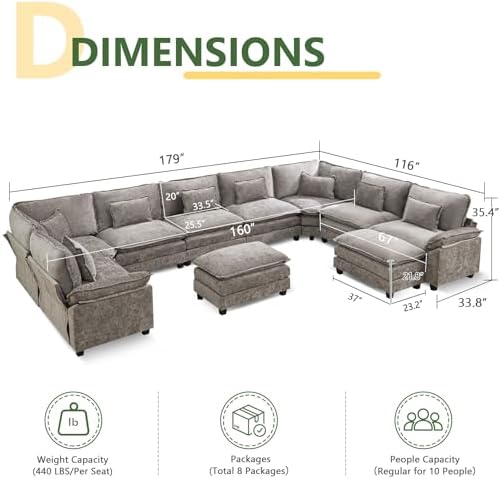 Oversized Modular Sectional Sofa Set, Convertible Deep Seat Cloud Couch - Image 2