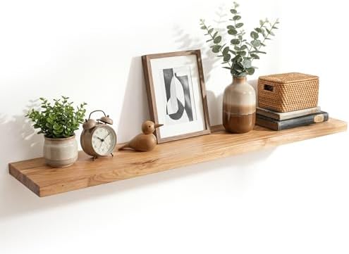 48 inch Floating Shelves for Wall, Elm Wood Flat Edge by Venusmiles