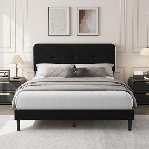 Garvee Full Bed Frame, Velvet Upholstered Platform Bed Frames by Garvee