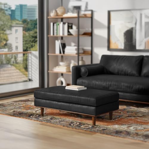 SIMPLIHOME Morrison 49" Wide Leather Rectangle Ottoman in Grey - Image 4