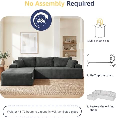 Hobestluk Boneless Couches Modular Sectional Sofa L-Shape Oversized Chaise - Image 6