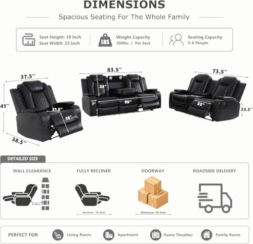 Power Recliner Sofa Set, Leather Reclining Couch Set - Image 2
