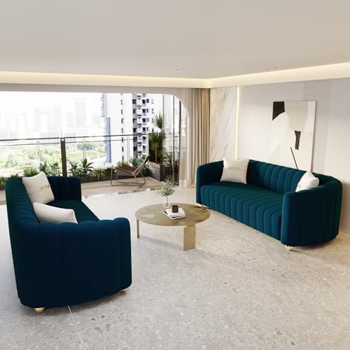 2-Piece Blue Velvet Tufted Sofa Set - Image 5