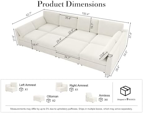 Oversized Modular Sectional Sleeper Sofa Bed Cloud Couches White - Image 2