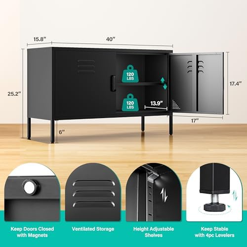 SISESOL Black Metal Storage Cabinet - Image 2