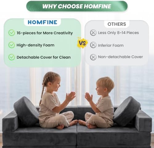 HOMFINE 16PCS Modular Kids Play Couch Set, Sectional Sofa - Image 3