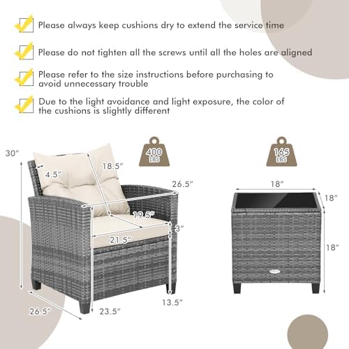 COSTWAY 3PCS Wicker Patio Furniture Set - Image 3