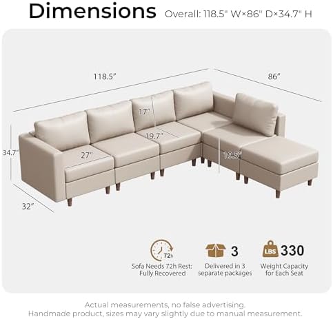 ABCASA Faux Leather Sectional, Modular Sectional Sofa - Image 2