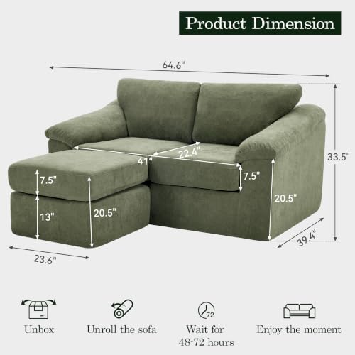 L Shaped Boneless Couch, Modern Loveseat Sofa - Image 2