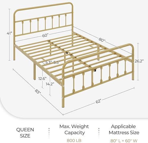 Yaheetech Queen Metal Platform Bed Frame, Victorian Headboard & Footboard - Image 2