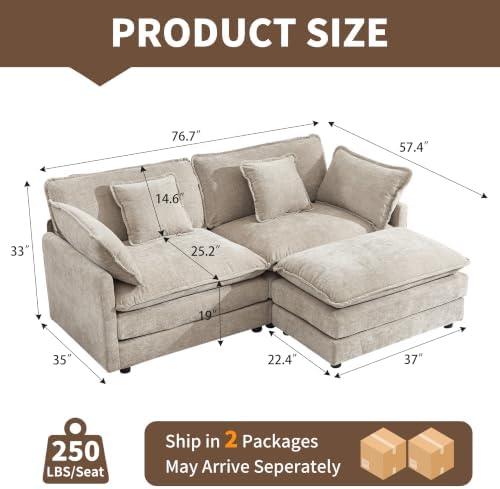 Tmsan 76.7" Cloud Loveseat Couch - Image 2
