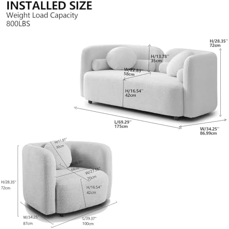 4-Piece Beige Boucle Sofa Set, 2 Loveseats & 2 Accent Chairs - Image 2