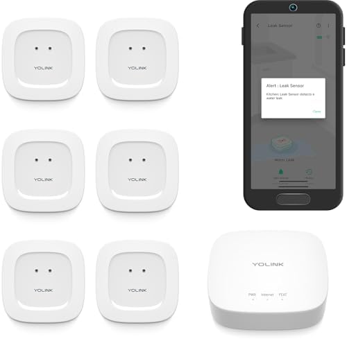 YoLink Water Leak Starter Kit: Hub + 6 Leak Sensor 1, LoRa Long-Range, by YoLink