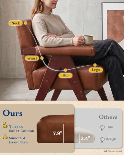 Mid Century Modern Brown Faux Leather Living Room Furniture Set of 2 - Image 2