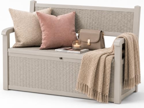EFU Outdoor Bench Storage Deck Box, 100 Gallon Waterproof Wicker by EFU