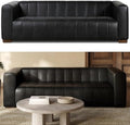 Poly & Bark Canale 86" Sofa – Onyx Black Italian Leather, Channel-Tufted by Unknown