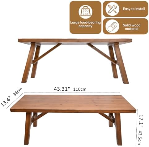 Handcrafted Solid Wood Bench, Rustic Design, Natural Finish - Image 2