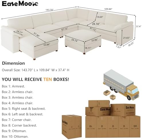 EASE MOOSE Oversized Sectional Modular Sofa, Comfty U Shape Sectional Modern - Image 2