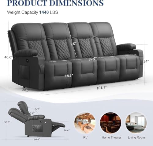 YONISEE 4 Seat Recliner Sofa, Manual Reclining Sofa Couch - Image 2