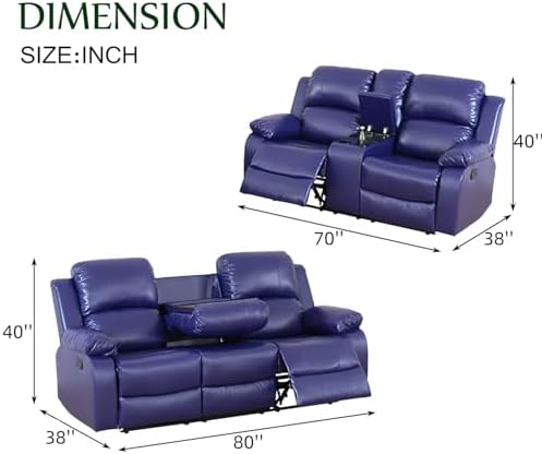 2 Pieces Leather Recliner Sofa Set，Recliner Sofa and Loveseat Sets - Image 2