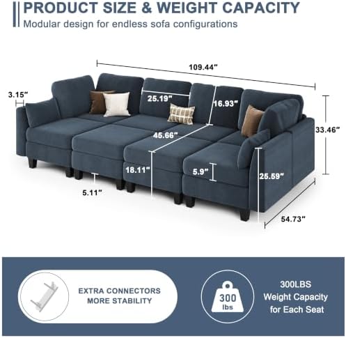 Mangodan Sectional Sleeper Sofa, 8 Seaters Modular Sleeper Sofa Couch - Image 3