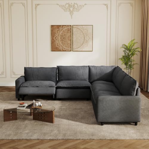 V-Shaped Power Recliner Cloud Couch Sectional, 5 Seater Modular Sectional Sofa by LovingAHome