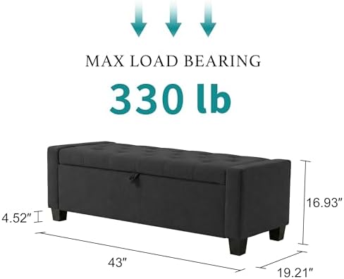 Huatean Home 43" Ottoman with Storage, Dark Gray Storage Ottoman Bench - Image 2