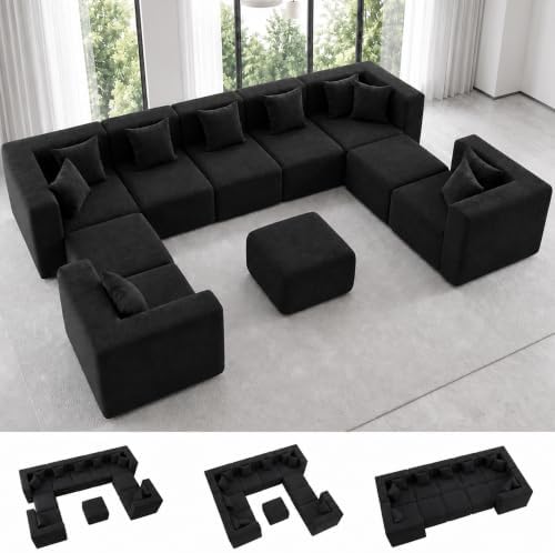MONVANE 158" U-Shaped 10 Seat Modular Sectional Cloud Couch, Jet Black by MONVANE