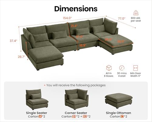 154" Oversize Chenille Modular Sectional Sofa Couches - Image 2
