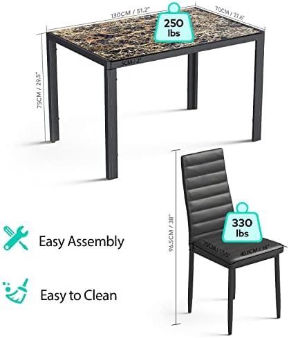 Gizoon Marble 7 Piece Glass Dining Table Set, Kitchen Table and Chairs Set - Image 2