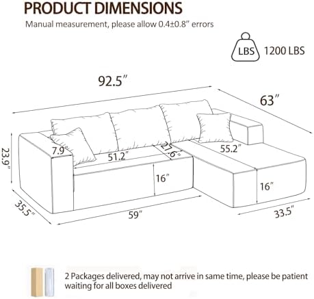 92.5" Modular Sectional Sofa, L-Shaped Cloud Couch - Image 2