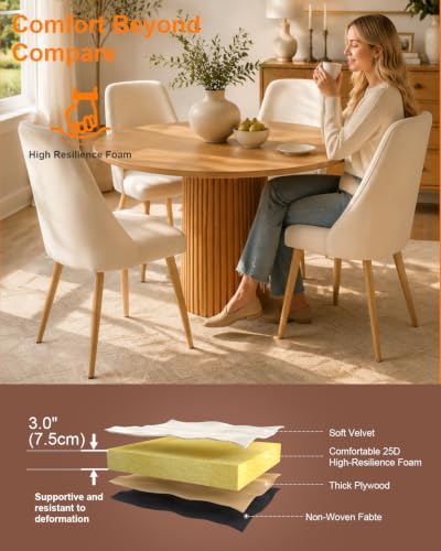 Dining Chairs Set of 2 with High Back, Ergonomic Curved Backrest Mid-Century - Image 4