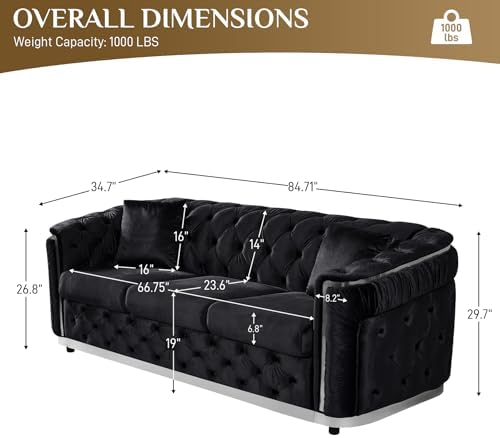 2-Piece 84.6" Velvet Sofa Set, Chesterfield Tufted - Image 2