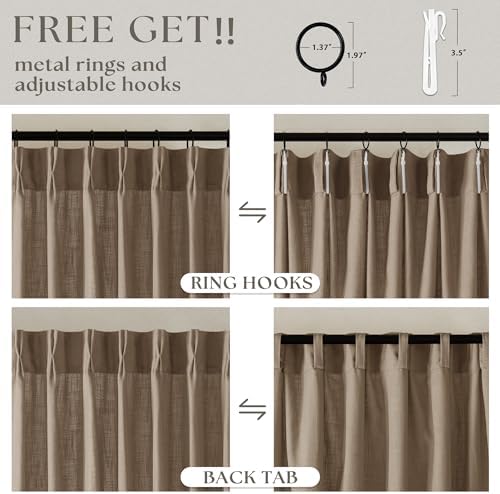 Farmhouse Semi Sheer Light Brown Pinch Pleat Linen Curtains 112 Inches Long - Image 5