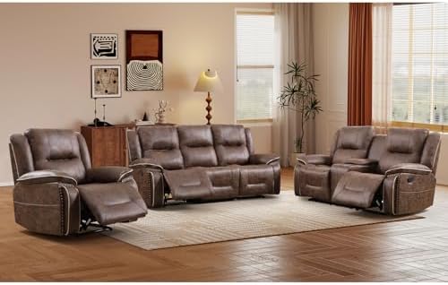 EBELLO Faux Leather Manual Recliner Sofa Set, 1 Seat Reclining Chair, a Loveseat by EBELLO