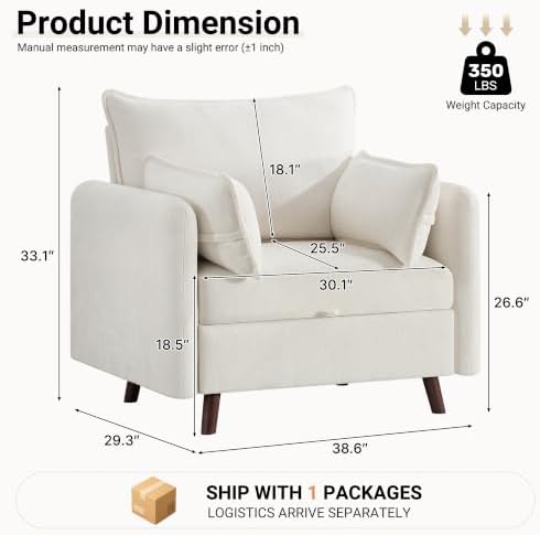 Oversized Accent Chair with Storage, Chenille Comfy Living Room Chairs with 2 - Image 2