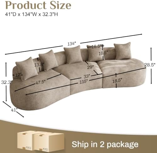 134" Oversized Sectional Sofa for Living Room, Modern Luxury Plush Chenille - Image 2