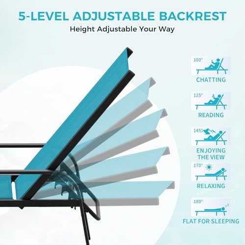 Garvee Outdoor Lounge Chair, Adjustable Patio Reclining Chaise - Image 4
