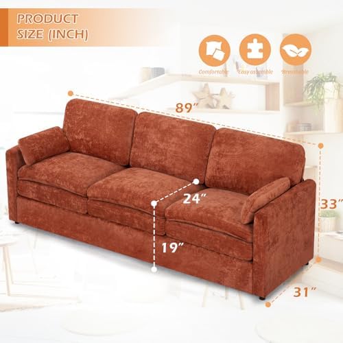 3 Pieces Chenille Sofa Set w/Two Arm Pillows - Image 7