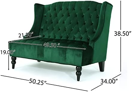 Modern Tufted Velvet Wingback Loveseat, Tufted Velvet 2 Seat Couch Sofas - Image 2