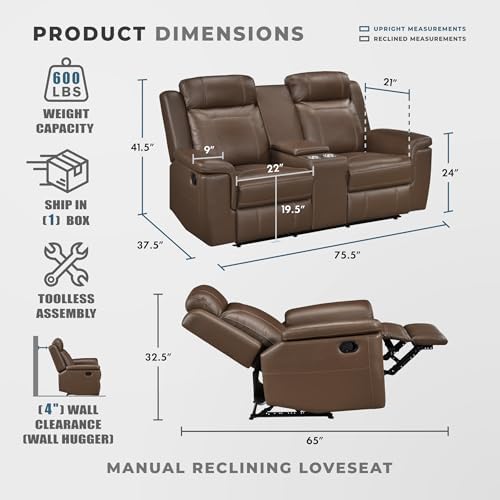 Lexicon Top Grain Leather Match Manual Double Reclining Loveseat - Image 2