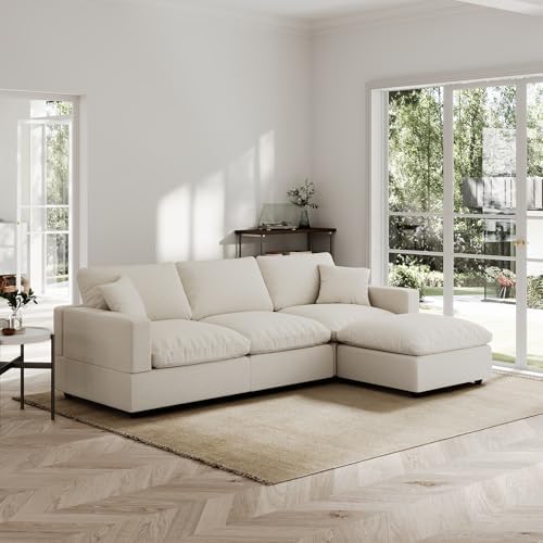 Modern Sectional Linen Couch for Living Room L-Shape Sofas, 4 Seat Modular by Gtilzria