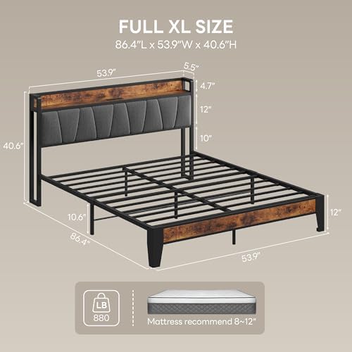 LIKIMIO Full XL Bed Frame with Storage Headboard and Charging Station - Image 2