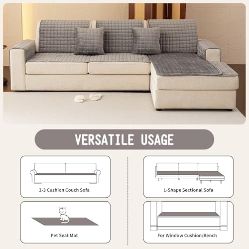 Velvet Sectional Couch Covers for Dogs, Dark Grey - Image 4