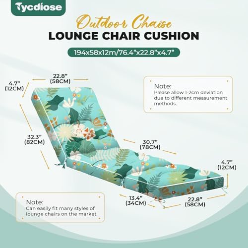 Outdoor Chaise Lounge Chair Cushion, Waterproof Non-Slip Patio Chaise Lounge - Image 3