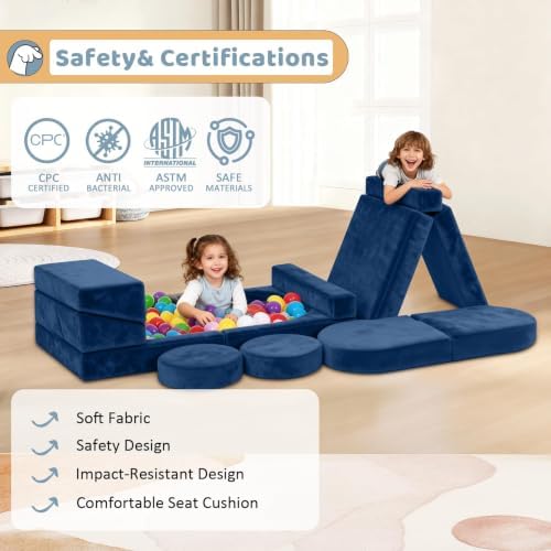 12pcs Modular Kids Play Couch, Convertible Toddler Sectional Sofa - Image 3